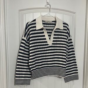 LOFT Navy and White Striped Knit Top